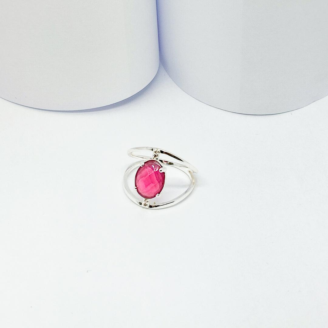 ANEL PRATA ARO DUPLO COM ZIRCÔNIA OVAL ROSA