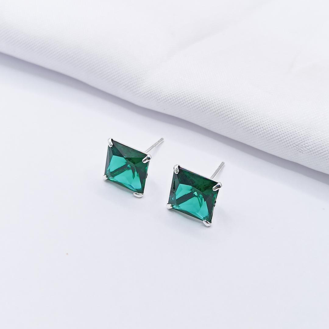 BRINCO PRATA ZIRCÔNIA VERDE QUADRADA
