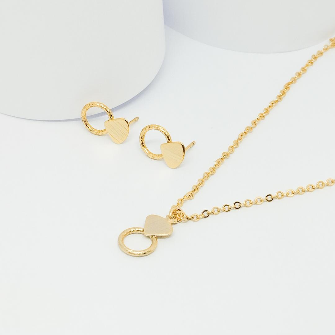 CONJUNTO DOURADO ELO OVAL COM CIRCULO DETALHADO 45CM
