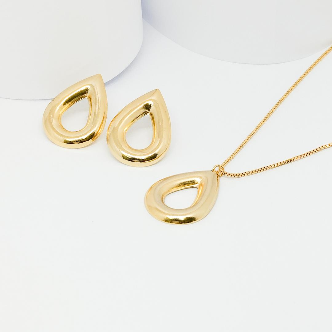 CONJUNTO DOURADO GOTA VAZADA E LISA 45CM