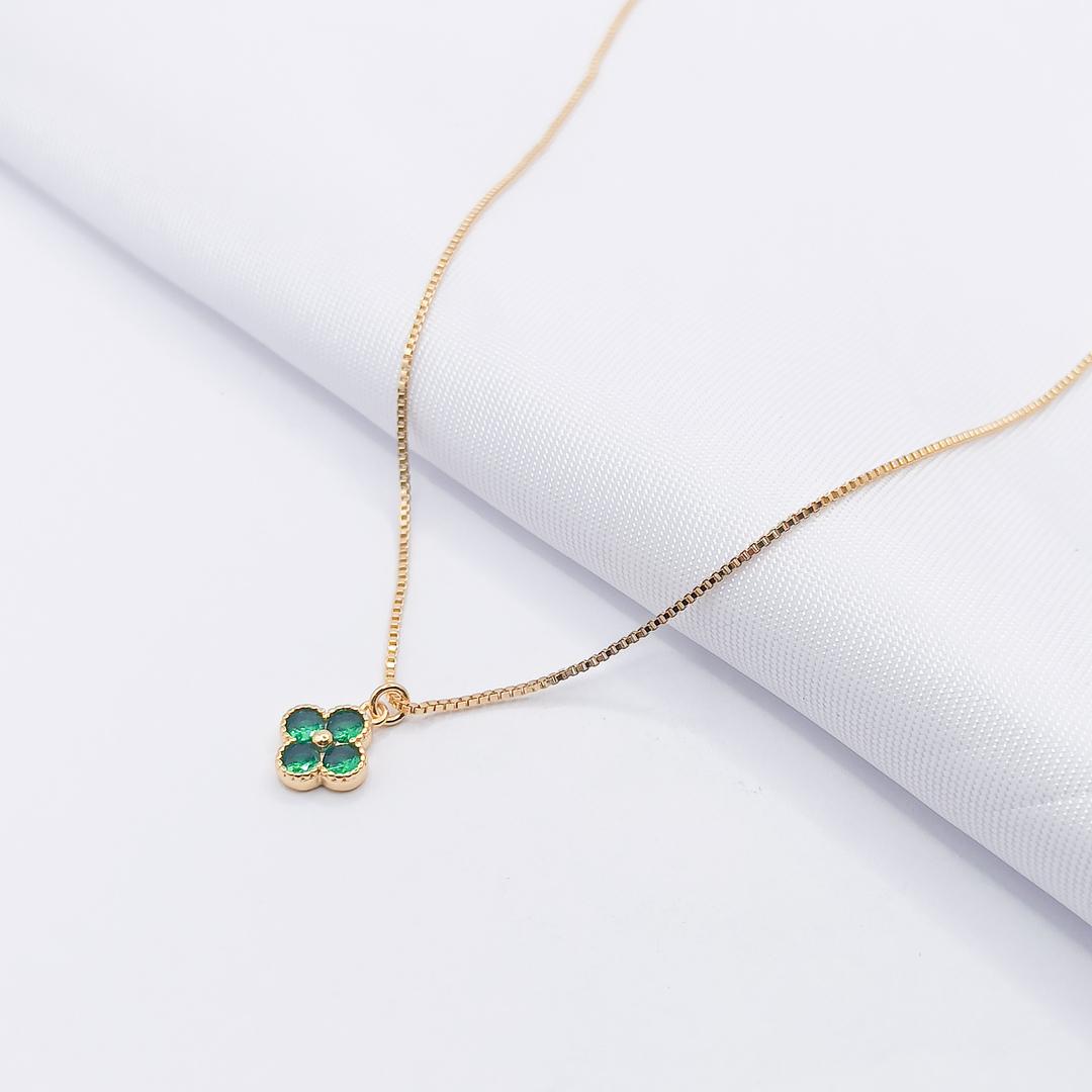 GARGANTILHA DOURADA INSPIRAÇÃO VAN CLEEF ZIRCÔNIA VERDE 45CM