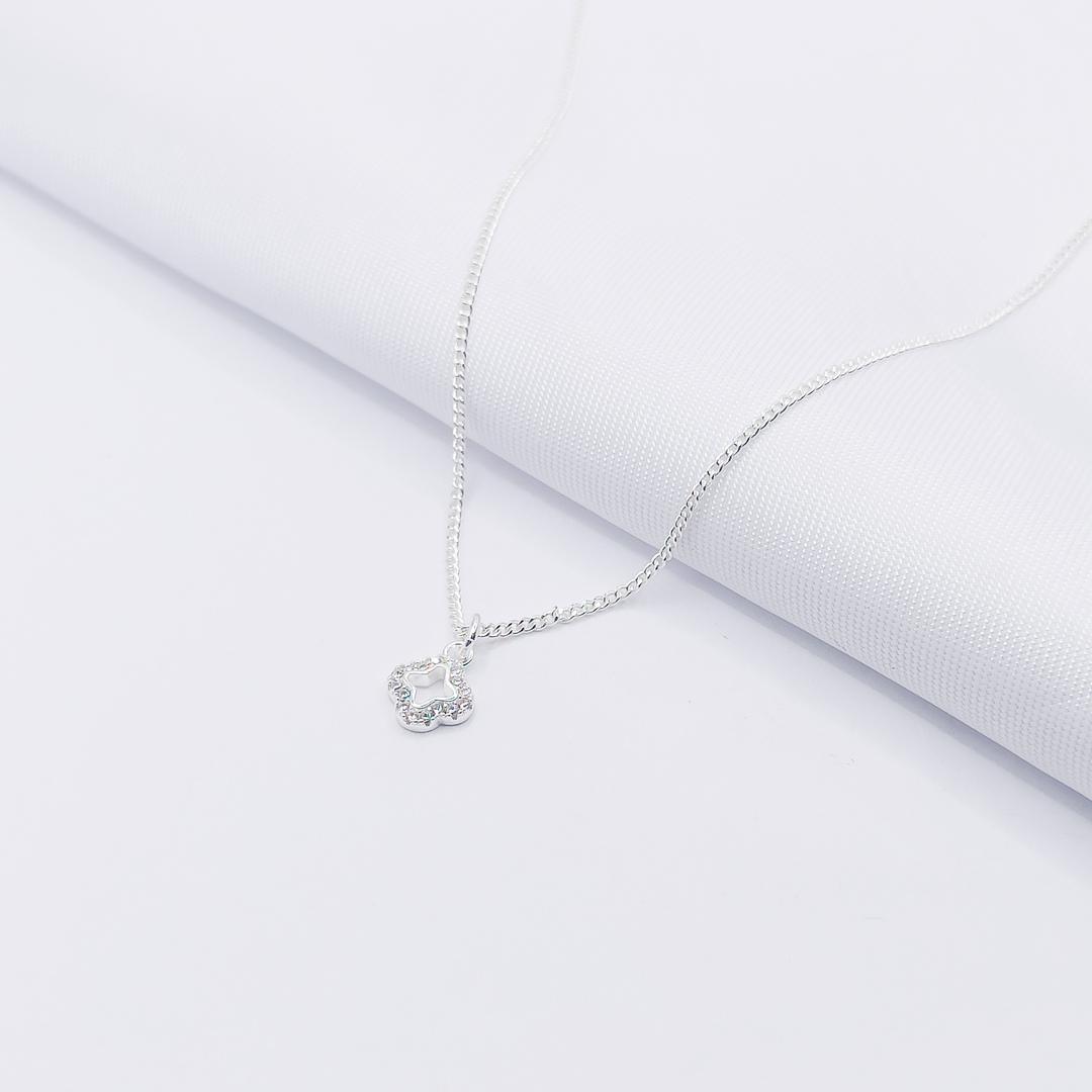 GARGANTILHA PRATA ELO GRUMET FINO COM INSPIRAÇÃO TREVO VAN CLEEF EM ZIRCÔNIA 45CM