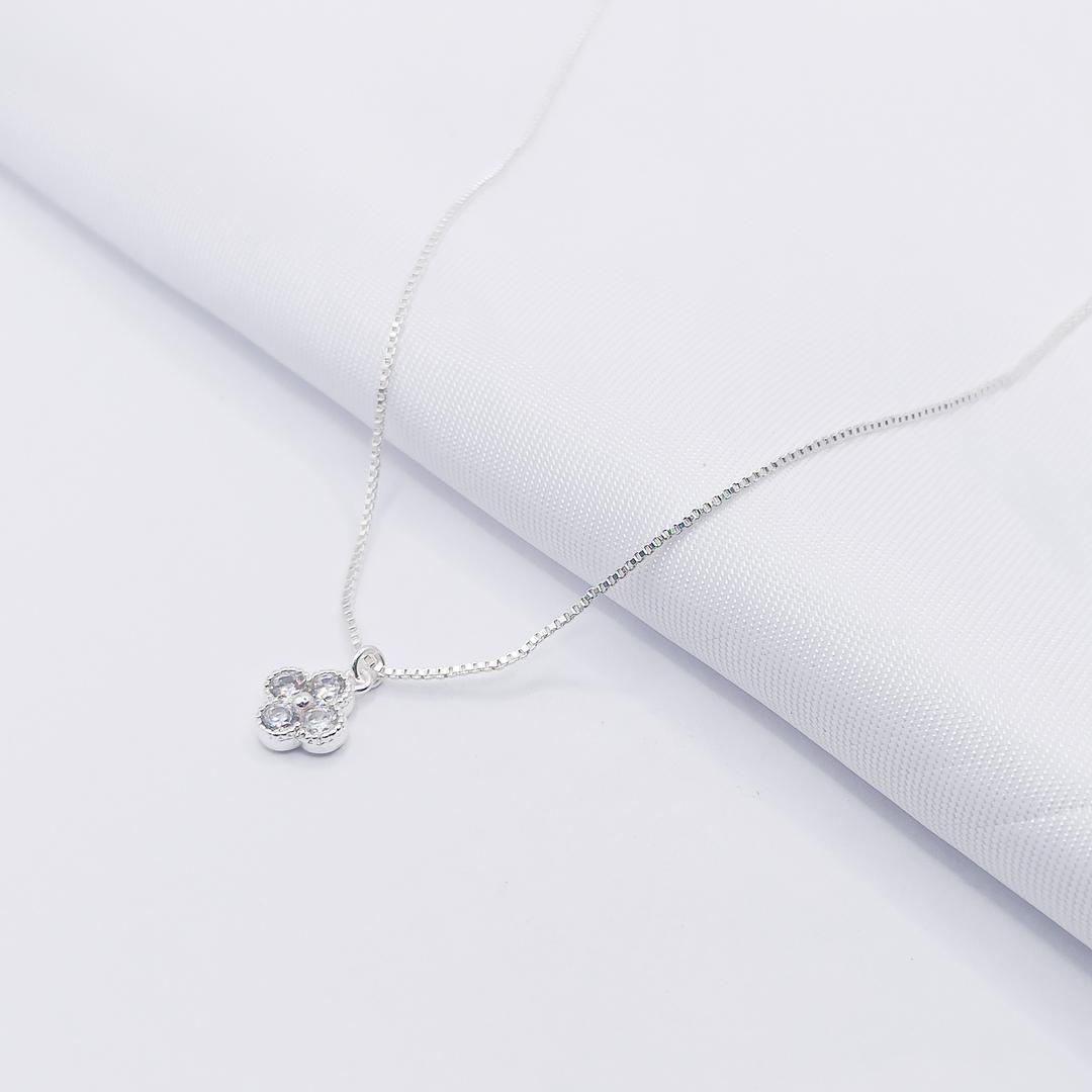 GARGANTILHA PRATA INSPIRAÇÃO VAN CLEEF ZIRCÔNIA CRISTAL 45CM