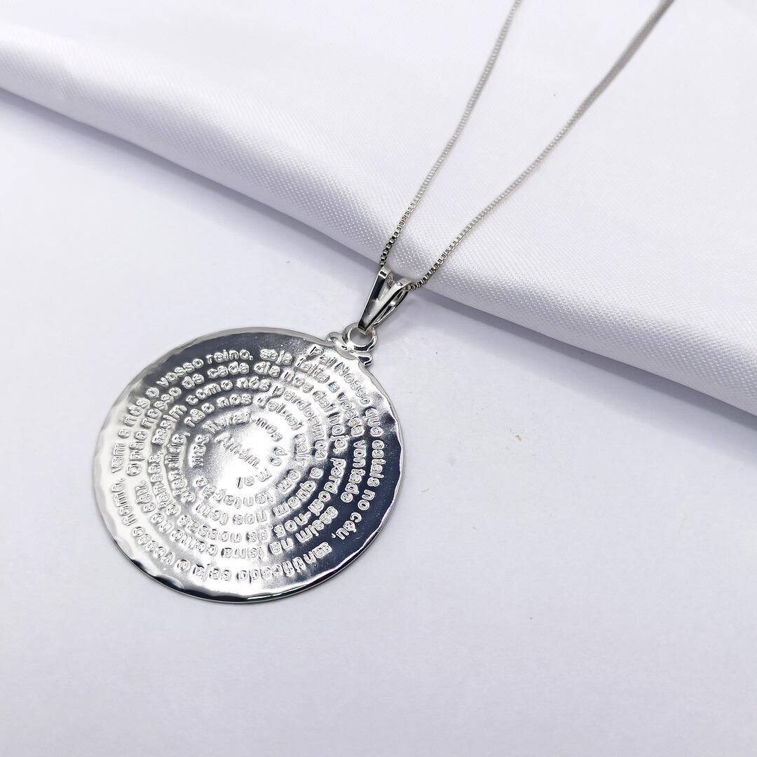 GARGANTILHA PRATA MEDALHA ORAÇÃO PAI NOSSO 45CM