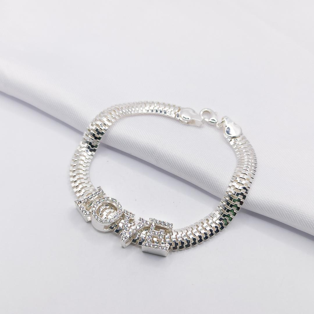 PULSEIRA PRATA SALAMANDRA COM LOVE CRAVEJADO