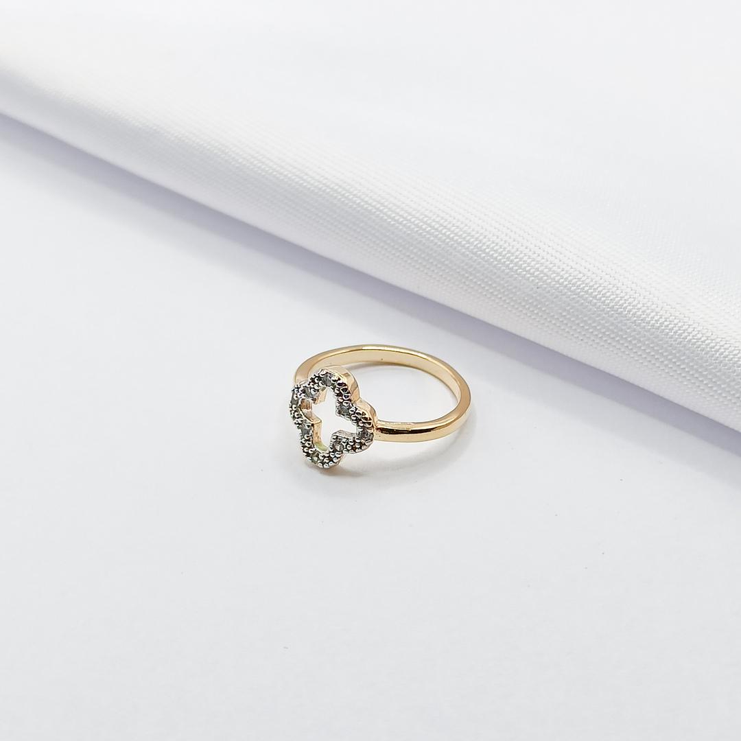 ANEL DOURADO FALANGE TREVO VAN CLEEF VAZADO COM BORDA CRAVEJADA
