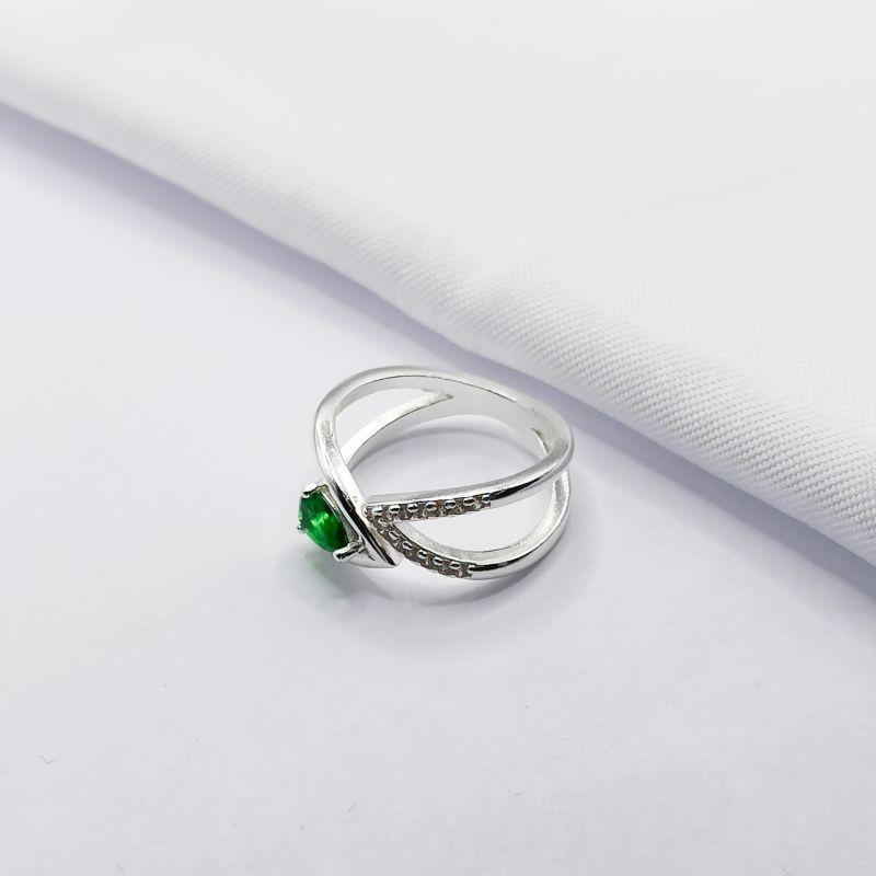 ANEL PRATA AJUSTÁVEL ARO DUPLO E GOTA VERDE