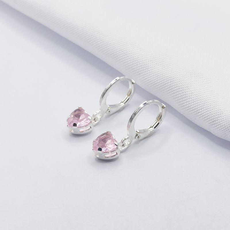 BRINCO PRATA ARGOLINHA CLICK COM CORAÇÃO ROSA M