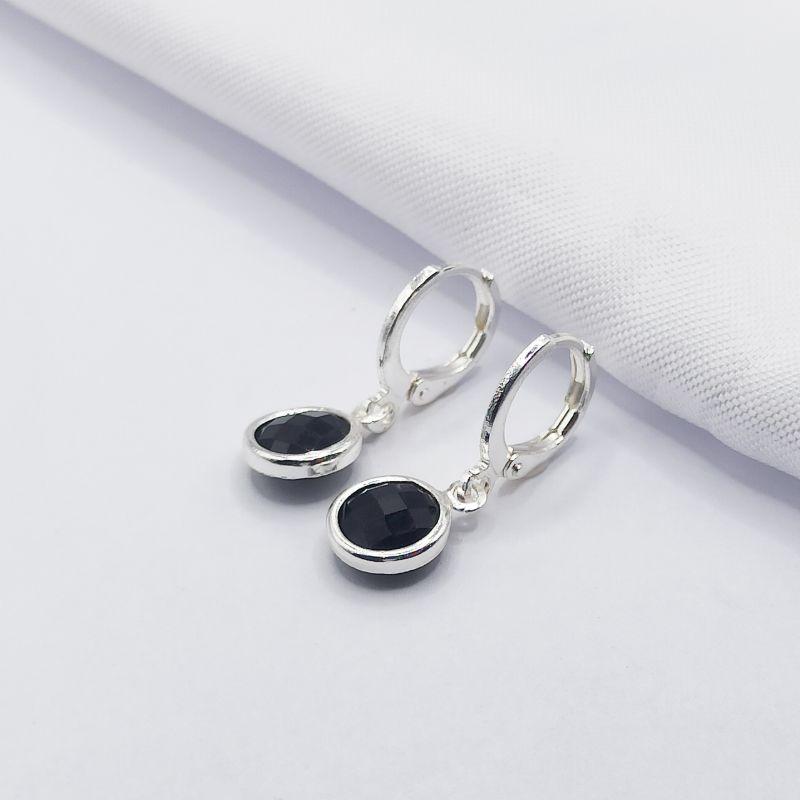 BRINCO PRATA ARGOLINHA CLICK COM PONTO DE LUZ BLACK G