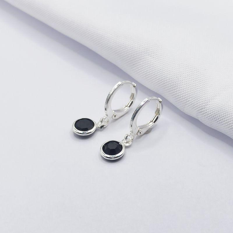 BRINCO PRATA ARGOLINHA CLICK COM PONTO DE LUZ BLACK P