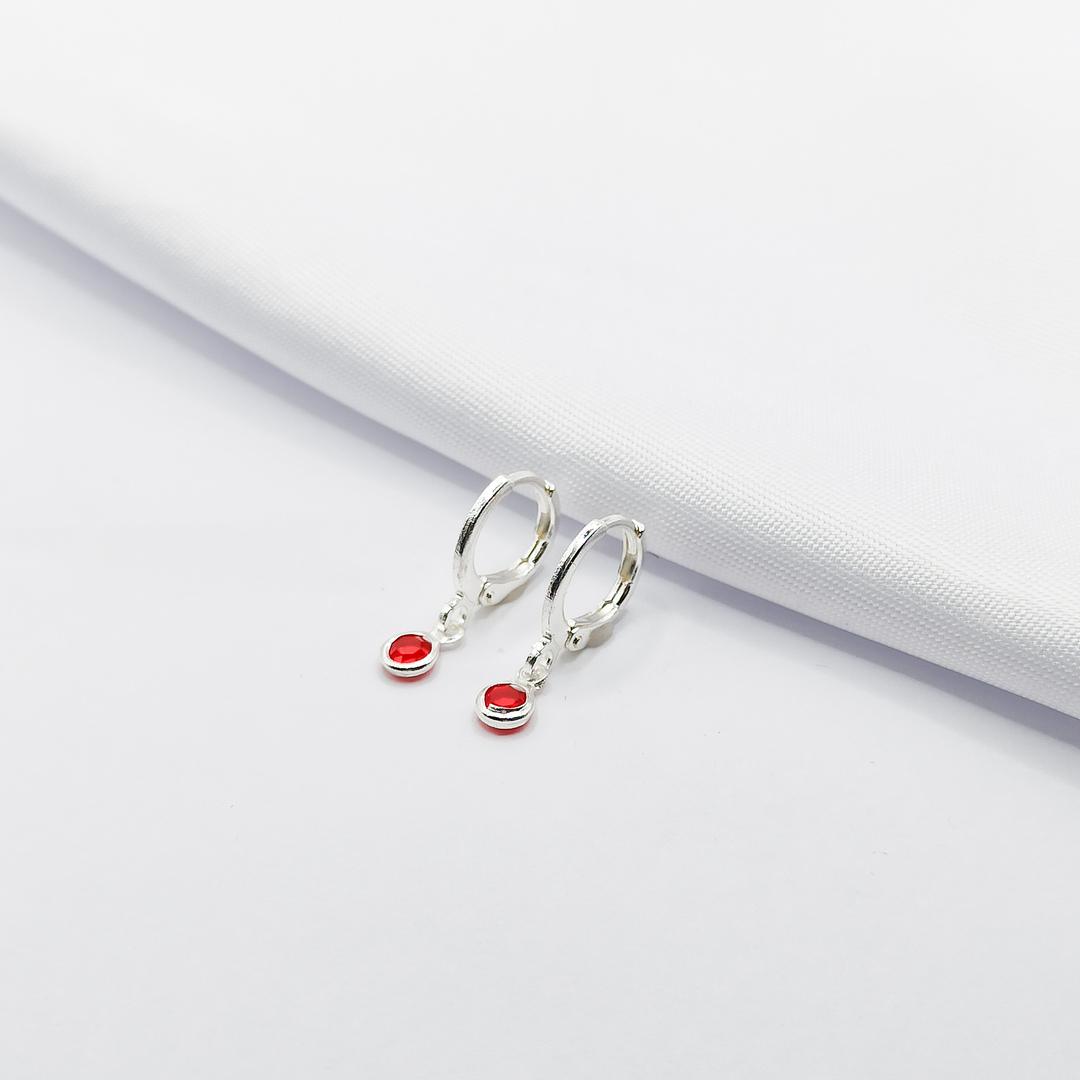 BRINCO PRATA ARGOLINHA CLICK COM PONTO DE LUZ RUBI P
