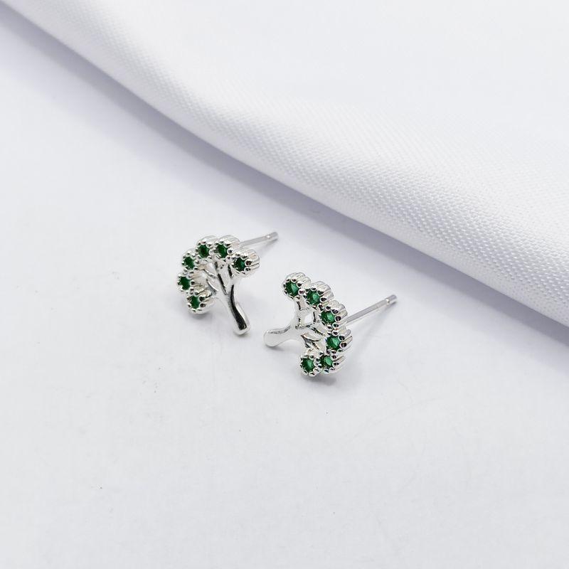 BRINCO PRATA ÁRVORE DA VIDA COM ZIRCÔNIA VERDE