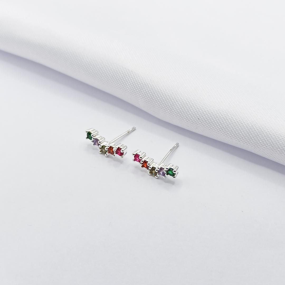 BRINCO PRATA MINI EAR CUFF COM ZIRCÔNIA COLORIDA