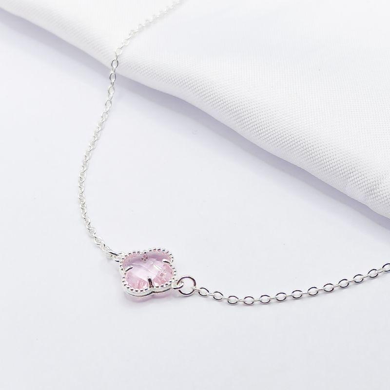GARGANTILHA PRATA CHOKER INSPIRAÇÃO TREVO VAN CLEEF ROSA 40CM