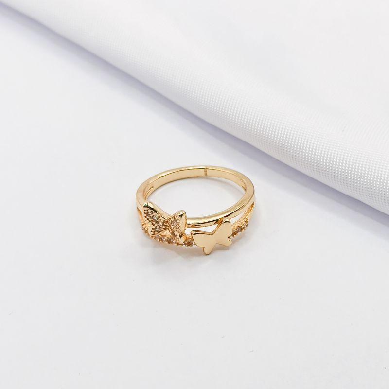 ANEL DOURADO BORBOLETA LISA E CRAVEJADA