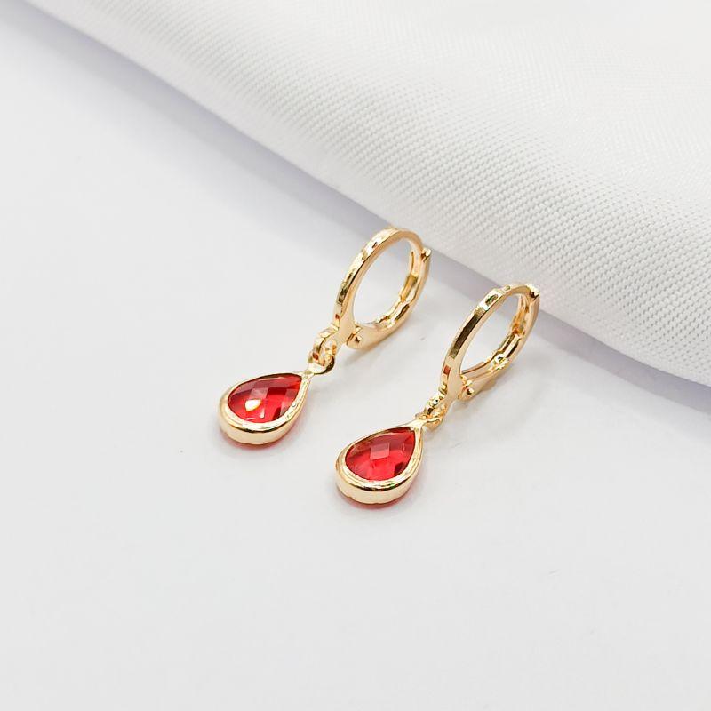 BRINCO DOURADO ARGOLINHA CLICK COM GOTA VERMELHA