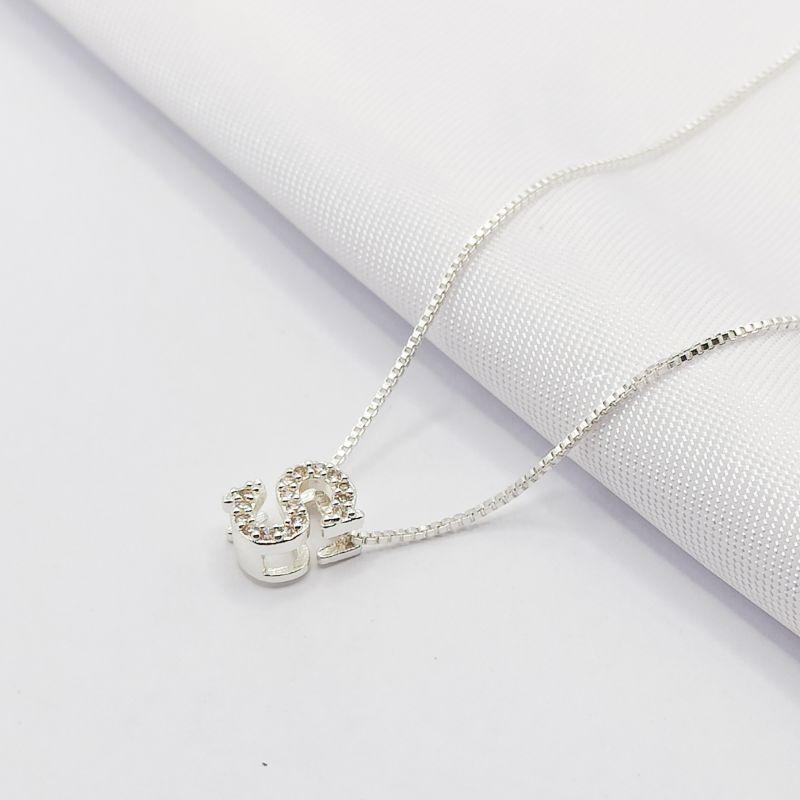 GARGANTILHA PRATA LETRA S CRAVEJADA 45CM