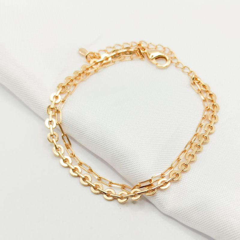PULSEIRA DOURADA DUPLA ELO CARTIER E REDONDO