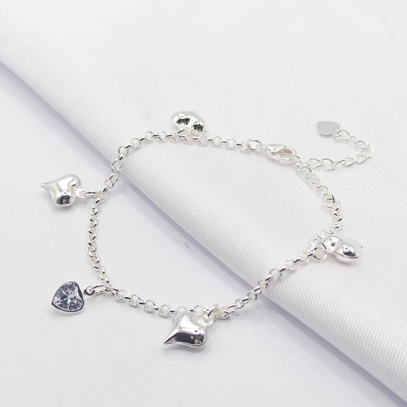 PULSEIRA PRATA ELO PORTUGUÊS CORAÇÕES