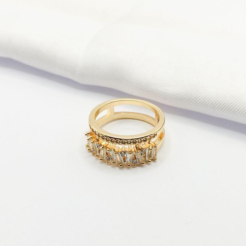 ANEL DOURADO ARO DUPLO CRAVEJADO NAVETE CRISTAL