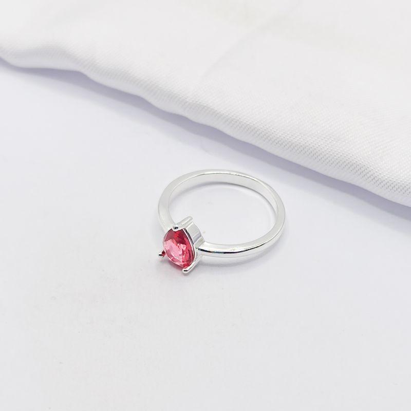 ANEL PRATA SOLITÁRIO GOTA ROSA
