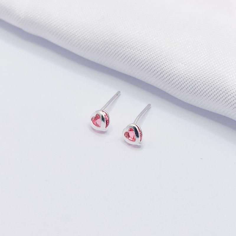 BRINCO PRATA CORAÇÃO ROSA