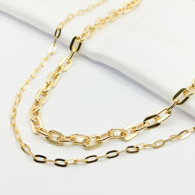 GARGANTILHA DOURADA DUPLO CHOKER ELO CARTIER OVAL 40CM