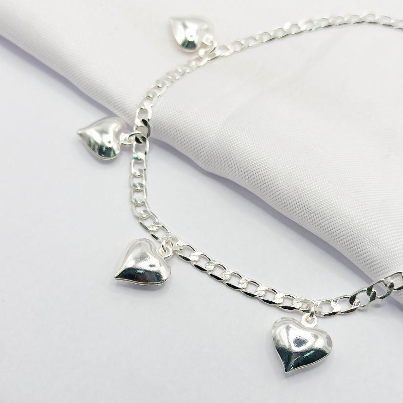 GARGANTILHA PRATA CHOKER ELO GRUMET CORAÇÕES 40CM