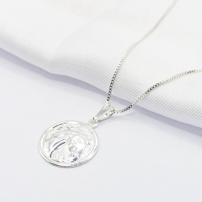 GARGANTILHA PRATA MEDALHA CAVALO 45CM