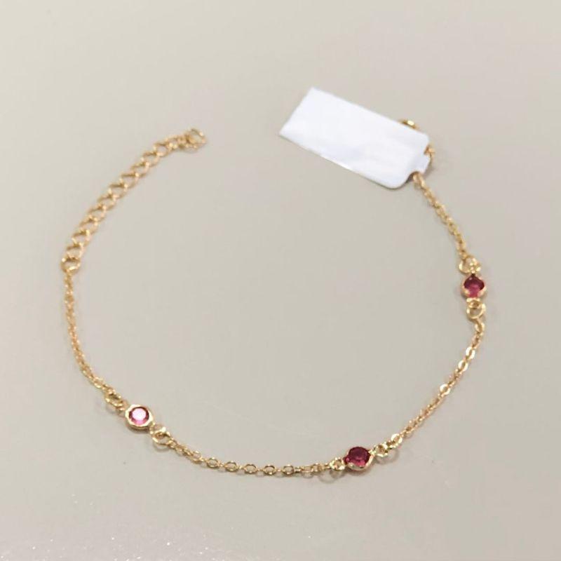 PULSEIRA DOURADA INFANTIL ZIRCONIAS ROSA