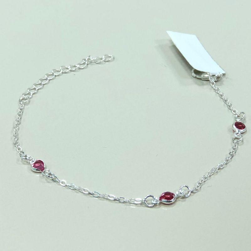 PULSEIRA PRATA INFANTIL ZIRCONIAS ROSA