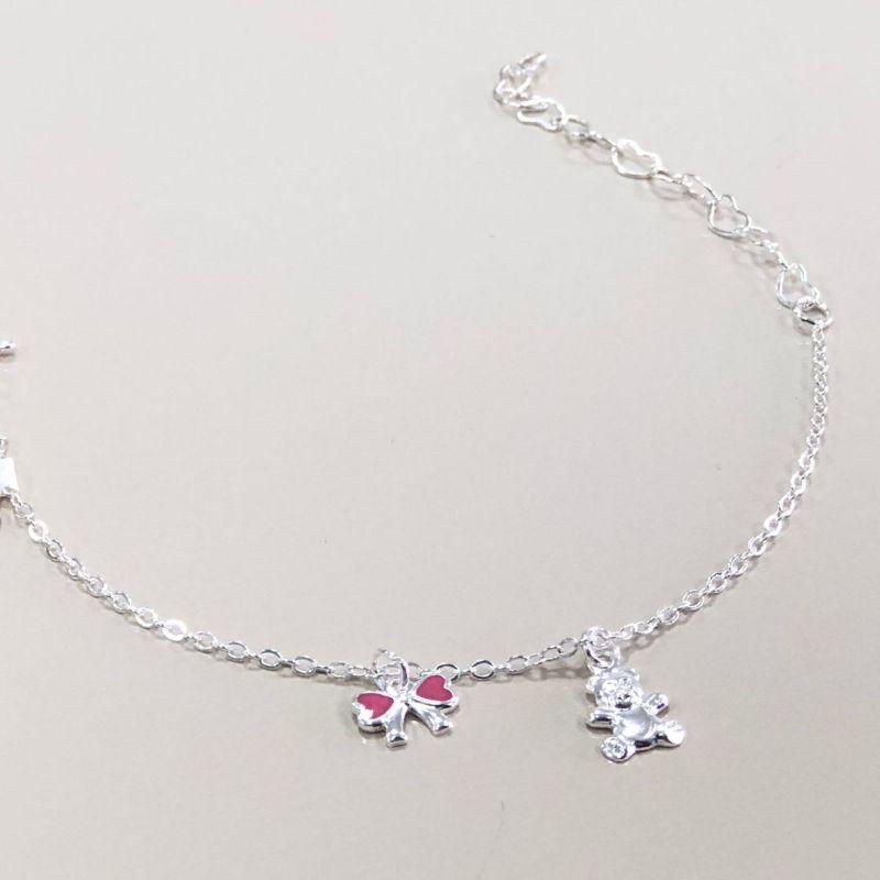 Pulseira Prata Laço Urso Infantil