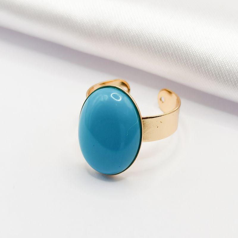 ANEL DOURADO REGULÁVEL PEDRA NATURAL AZUL TURQUESA