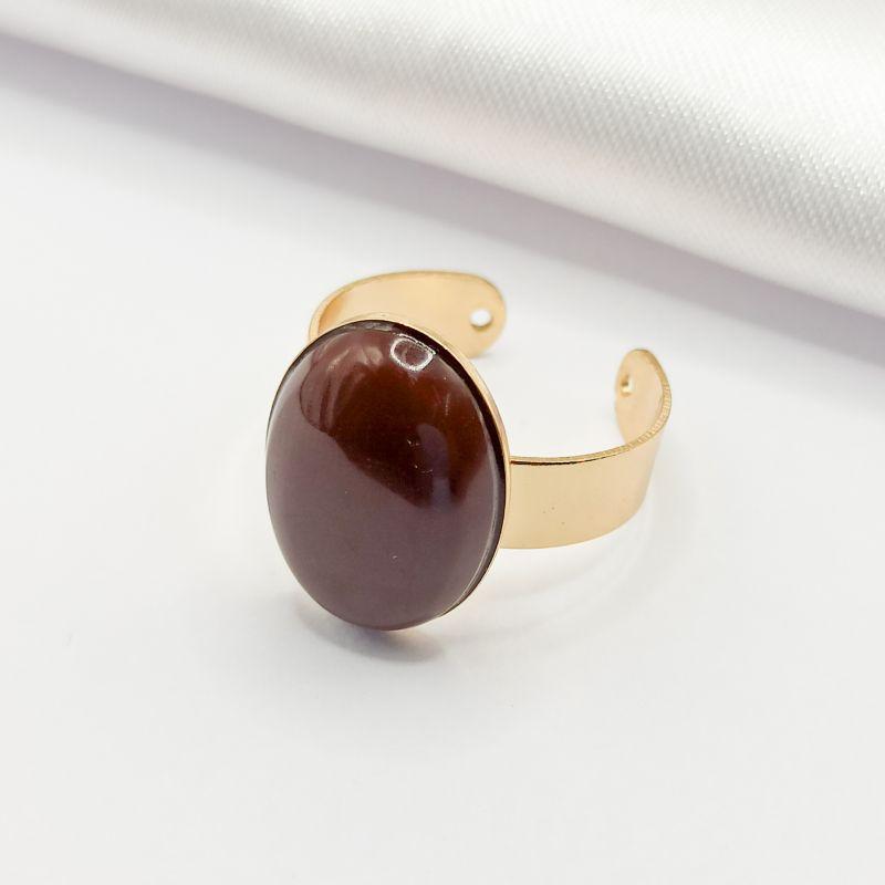 ANEL DOURADO REGULÁVEL PEDRA NATURAL MARROM