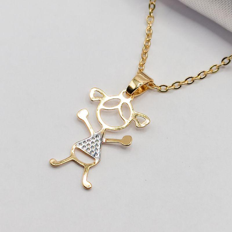 COLAR DOURADO MENININHA DETALHE EM CANETA DE RÓDIO 45CM