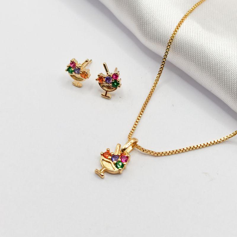 CONJUNTO DOURADO COQUETEL COLORIDO