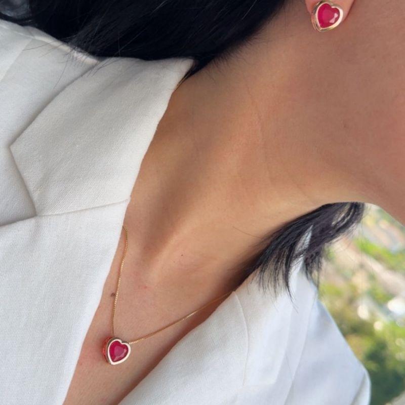 Conjunto Dourado Coração Fusion Rosa