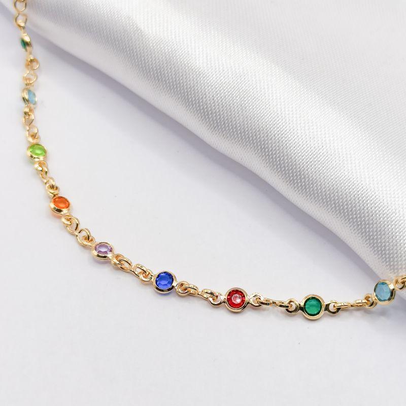 GARGANTILHA DOURADA CHOKER BEZEL COLORIDO 35CM