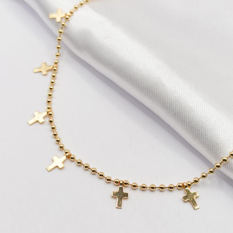 GARGANTILHA DOURADA CHOKER CRUZ LISA 35CM