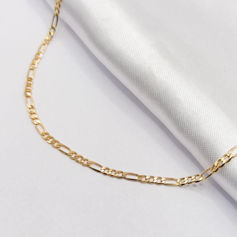 GARGANTILHA DOURADA ELO FÍGARO 3X1 45CM