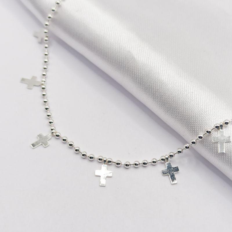 GARGANTILHA PRATA CHOKER CRUZ LISA 35CM