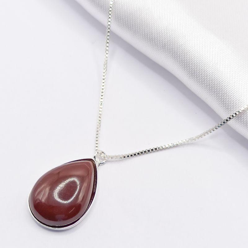 GARGANTILHA PRATA PEDRA NATURAL MARROM 45CM