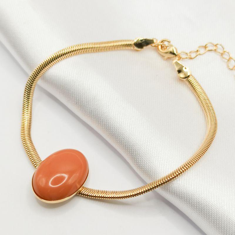 PULSEIRA DOURADA PEDRA NATURAL TERRACOTA