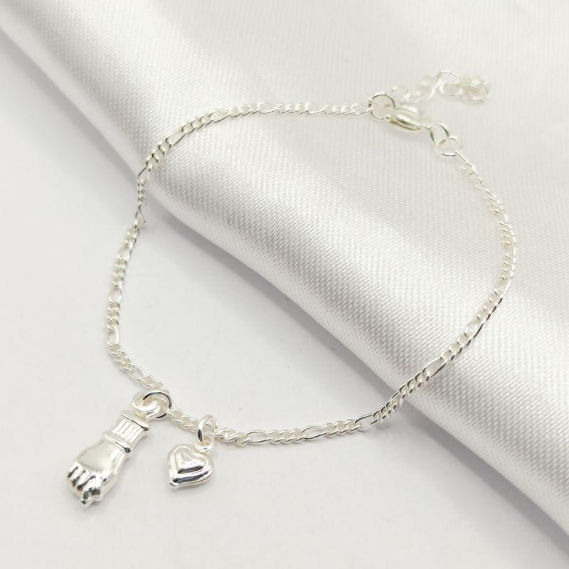 PULSEIRA PRATA MÃO DE FIGA E CORAÇÃO
