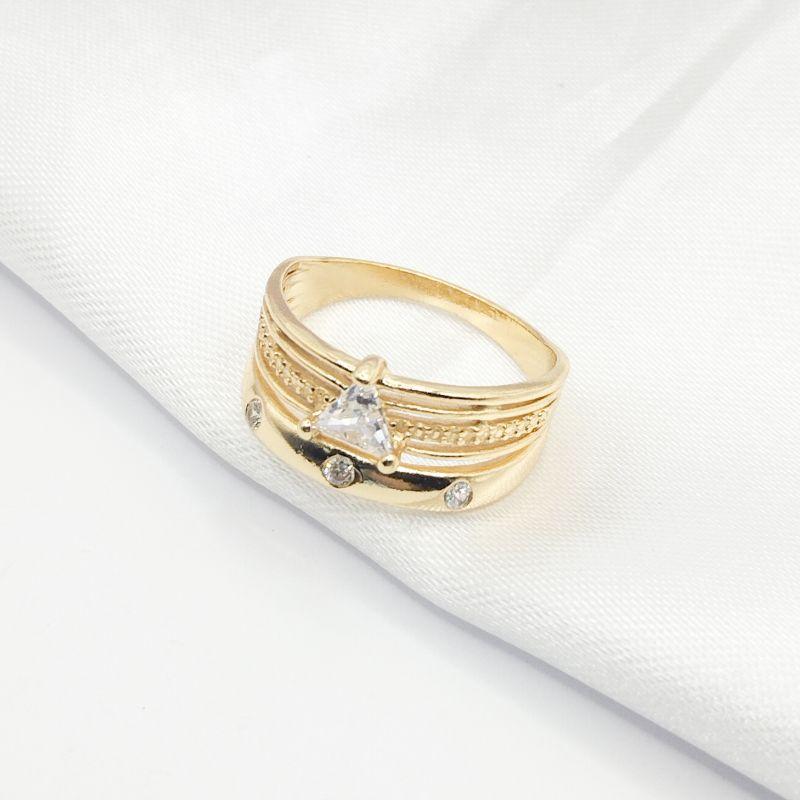 ANEL DOURADO 5 FIOS PEDRA TRIANGULAR MAIOR E ZIRCÔNIAS