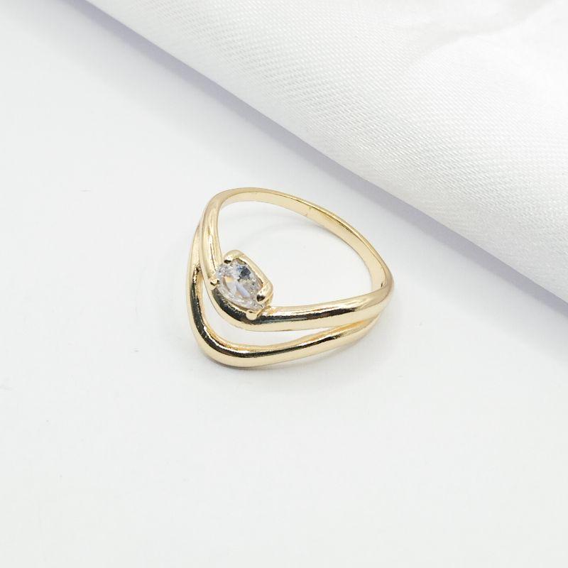 ANEL DOURADO DOIS FIO EM V PEDRA GOTA