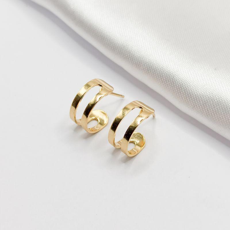 BRINCO DOURADO MEIA ARGOLA 2 FIOS LISOS