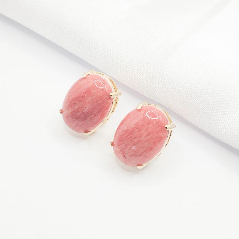 BRINCO DOURADO PEDRA OVAL ROSA