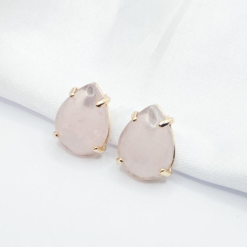 BRINCO DOURADO GOTA PEDRA ROSA