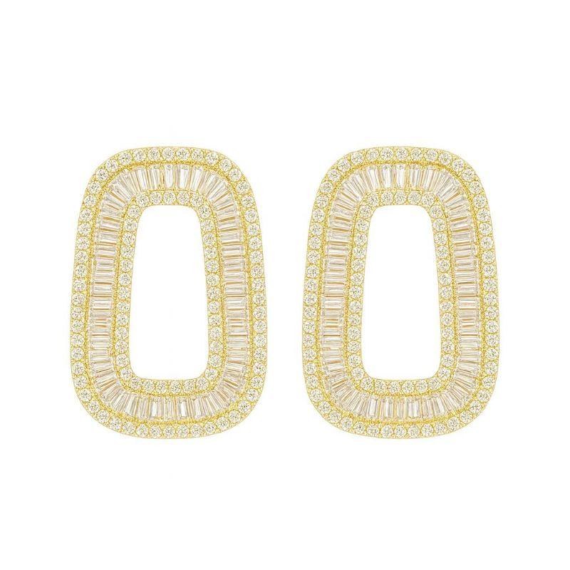 BRINCO DOURADO RETANGULAR NAVETE ZIRCONIA